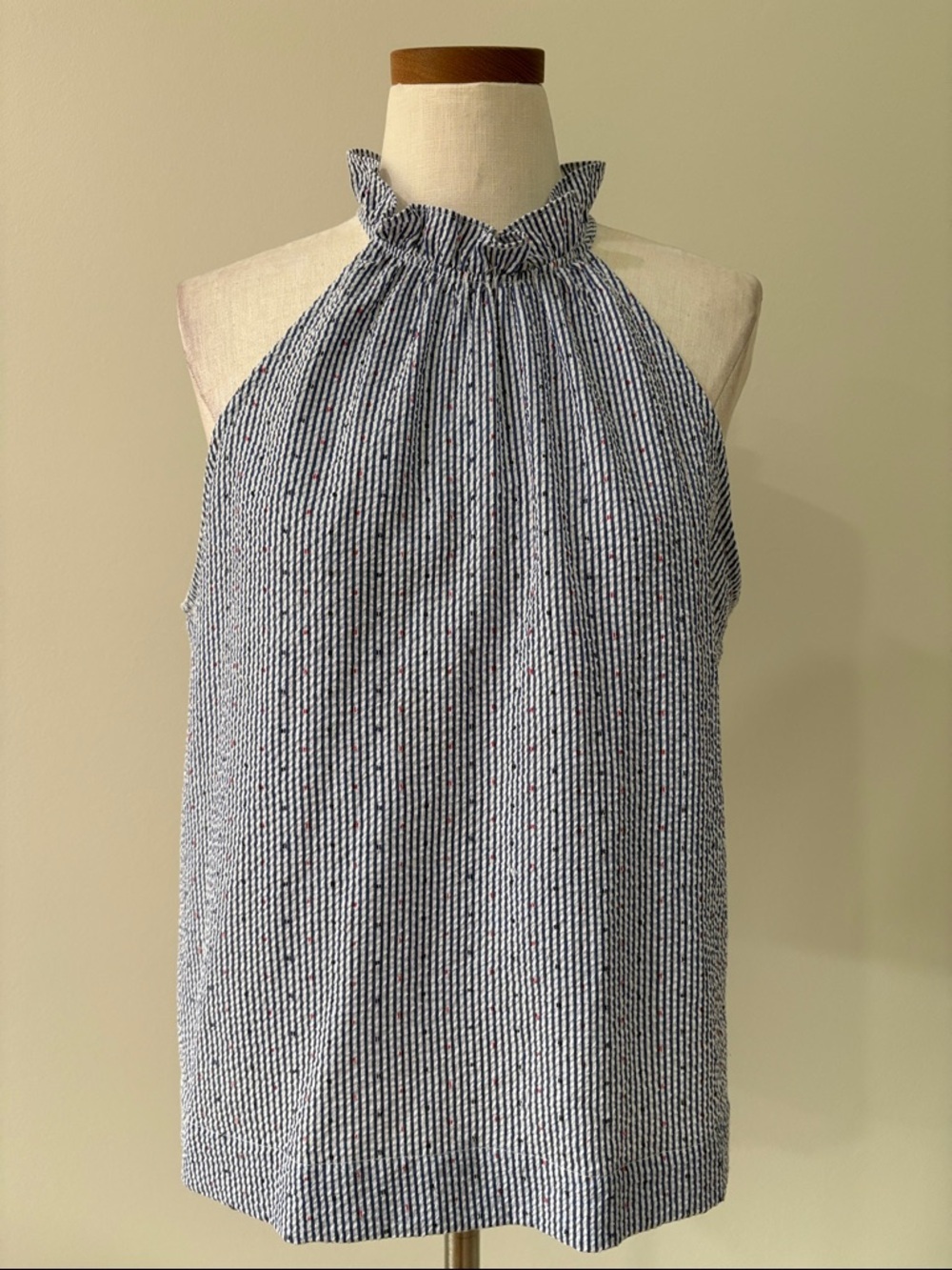 Waverly Grey Anthropologie Navy and White Striped Ruffle Halter top cotton XL